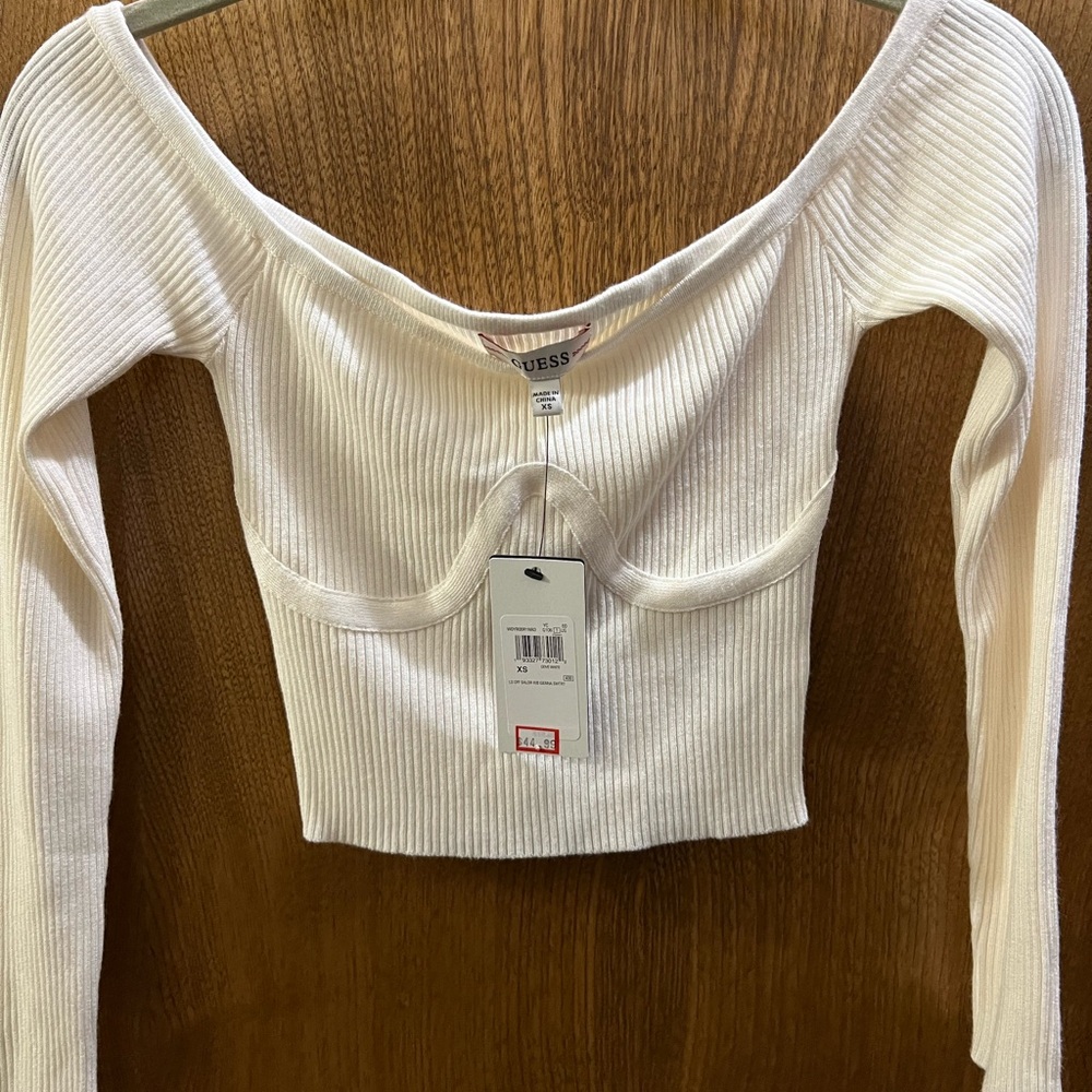 GUESS Cream Ribbed Women's Top